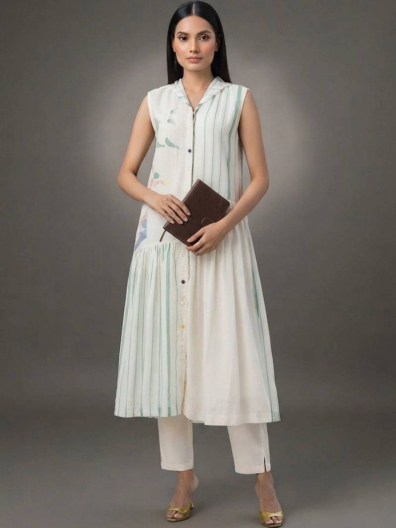 workwear women striped kurta with trousers