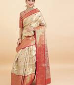 cream ethnic motif woven design zari banarasi saree