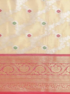 cream ethnic motif woven design zari banarasi saree 4