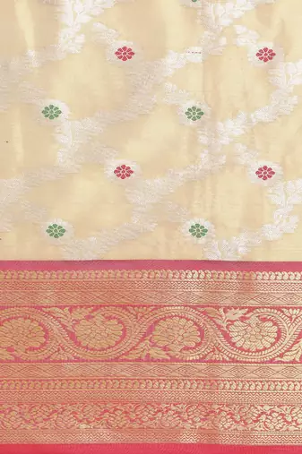 cream ethnic motif woven design zari banarasi saree