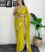 mustard floral sequinned saree
