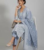 formal women printed kurta with trousers with dupatta