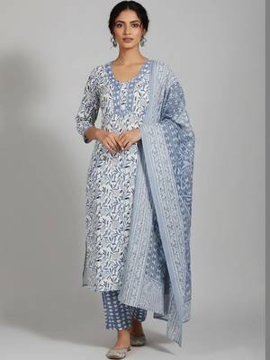 formal women printed kurta with trousers with dupatta 3