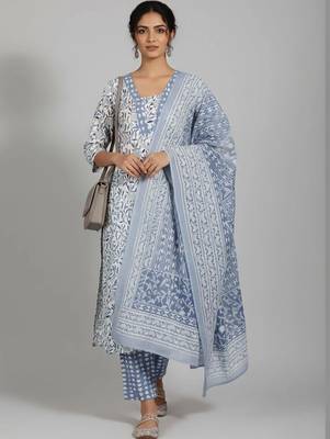 formal women printed kurta with trousers with dupatta 4