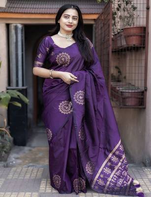 purple ethnic motifs woven design zari banarasi saree 1