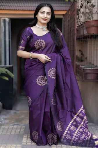 purple ethnic motifs woven design zari banarasi saree