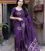 purple ethnic motifs woven design zari banarasi saree