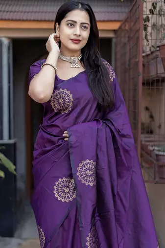 purple ethnic motifs woven design zari banarasi saree