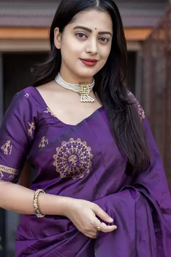 purple ethnic motifs woven design zari banarasi saree