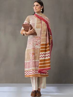 tailored women printed kurta with trousers with dupatta 1
