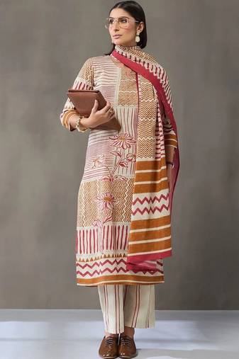 tailored women printed kurta with trousers with dupatta