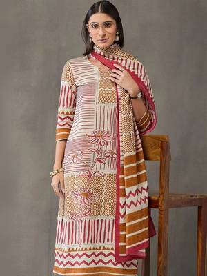 tailored women printed kurta with trousers with dupatta 2