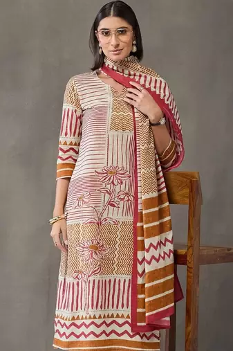tailored women printed kurta with trousers with dupatta