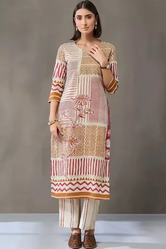 tailored women printed kurta with trousers with dupatta