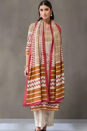 tailored women printed kurta with trousers with dupatta