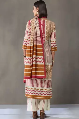 tailored women printed kurta with trousers with dupatta