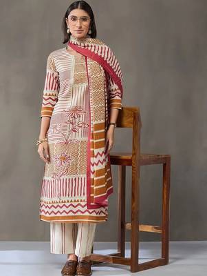 tailored women printed kurta with trousers with dupatta 7