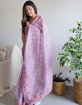 purple purple embellished embroidered organza saree 2