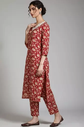 everyday workwear women printed kurta with trousers with dupatta