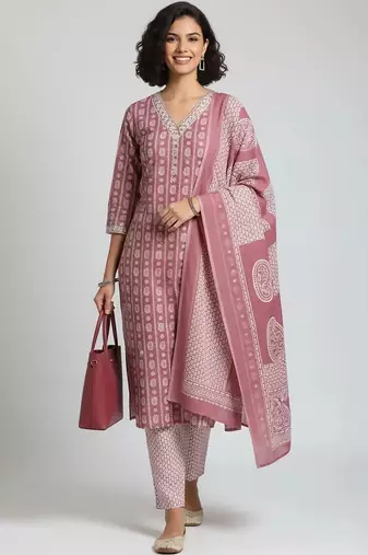 tailored women printed kurta with trousers with dupatta