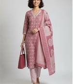 tailored women printed kurta with trousers with dupatta