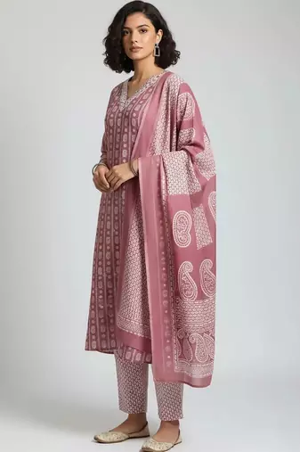 tailored women printed kurta with trousers with dupatta