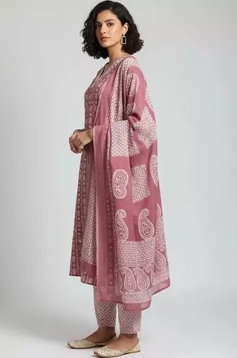 tailored women printed kurta with trousers with dupatta
