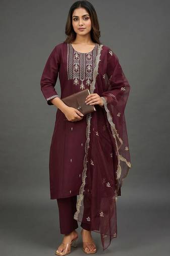 workwear women embroidered kurta with trousers with dupatta