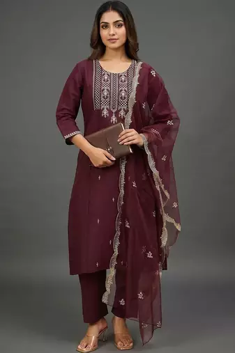 workwear women embroidered kurta with trousers with dupatta