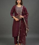 workwear women embroidered kurta with trousers with dupatta
