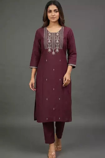 workwear women embroidered kurta with trousers with dupatta