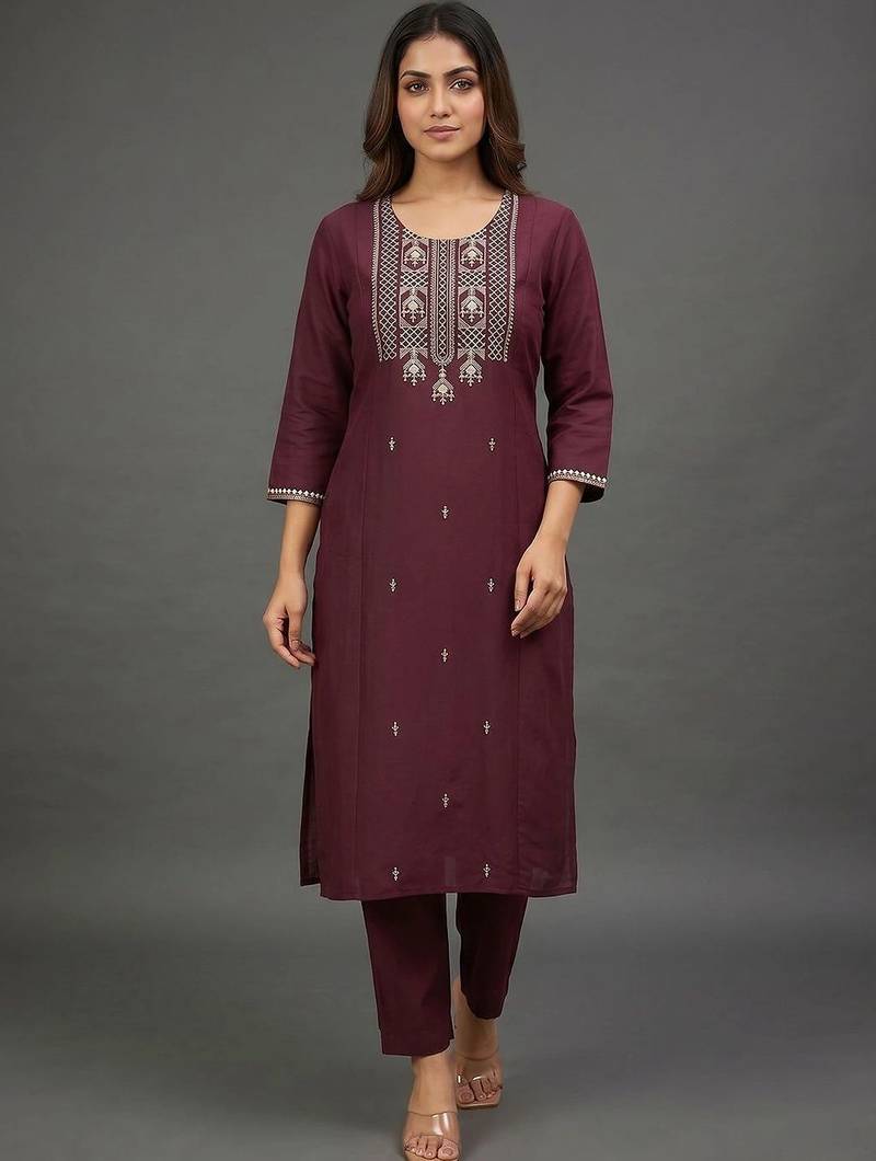 workwear women embroidered kurta with trousers with dupatta