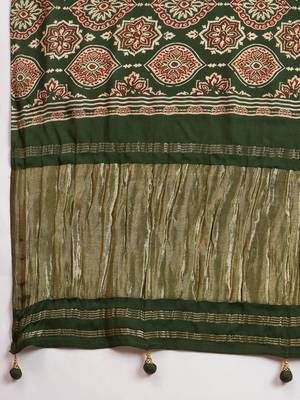 green modal ajrak block zari designer block print sareewith blouse piece 5