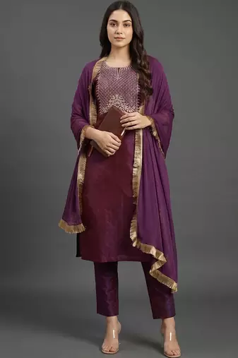 everyday workwear women embroidered kurta with trousers with dupatta