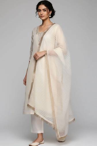 workwear women embroidered kurta with trousers with dupatta