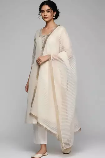 workwear women embroidered kurta with trousers with dupatta