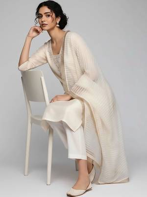 workwear women embroidered kurta with trousers with dupatta 4