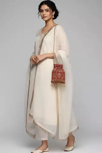 workwear women embroidered kurta with trousers with dupatta