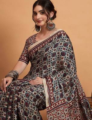 navy_blue modal ajrak printed zari sareewith blouse piece 4