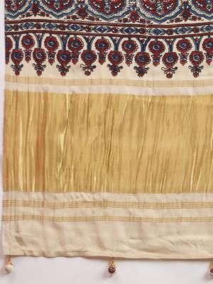 navy_blue modal ajrak printed zari sareewith blouse piece 5