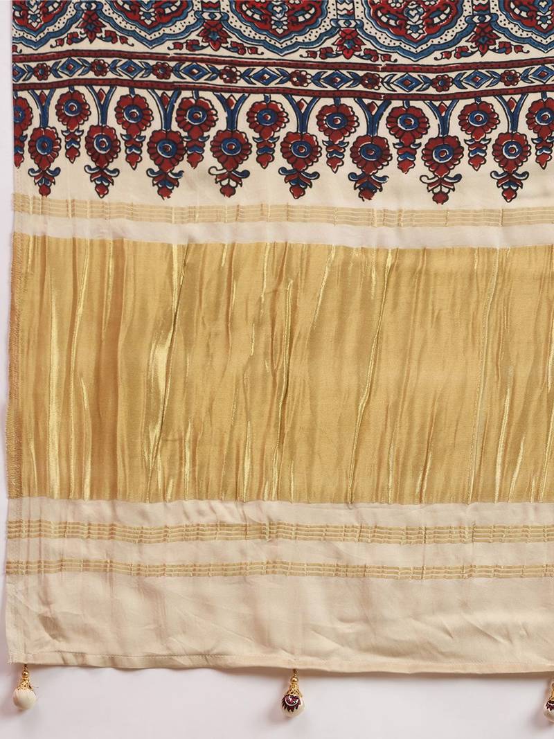 navy_blue modal ajrak printed zari sareewith blouse piece