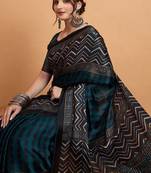 teal women embellished ajrak block print saree