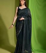 green embellished sequinned saree