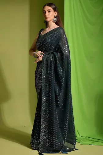 green embellished sequinned saree