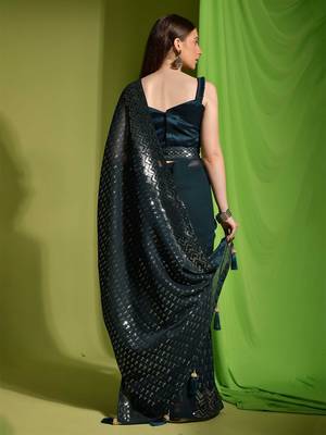 green embellished sequinned saree 4