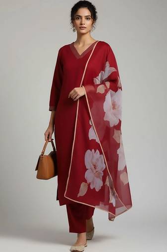 everyday workwear women kurta with trousers with dupatta