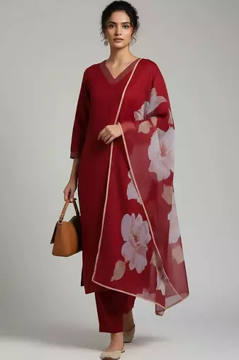 everyday workwear women kurta with trousers with dupatta