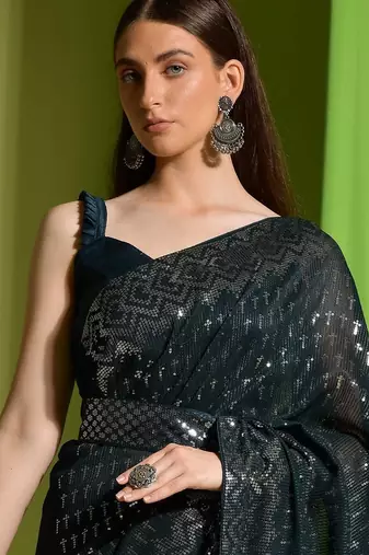 green embellished sequinned saree