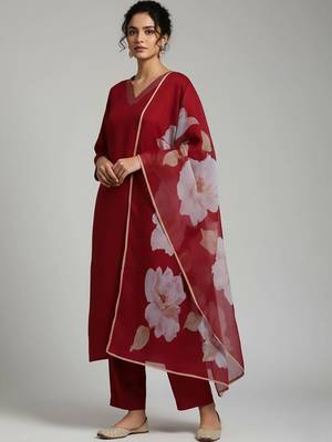 everyday workwear women kurta with trousers with dupatta 3