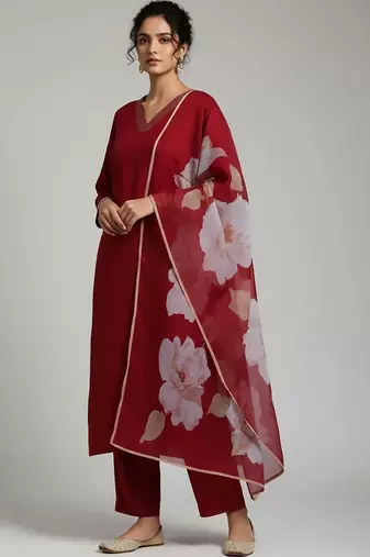 everyday workwear women kurta with trousers with dupatta